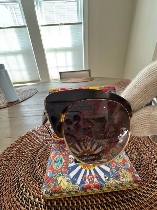 Authentic Dolce & Gabbana Brown Cat-Eye Sunglasses with Gold Accents - Picture 7 of 10